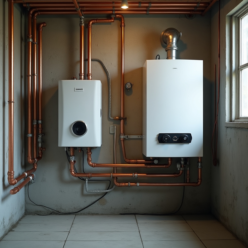 Sala de calderas de un edificio residencial con tuberías y sistema de control visible